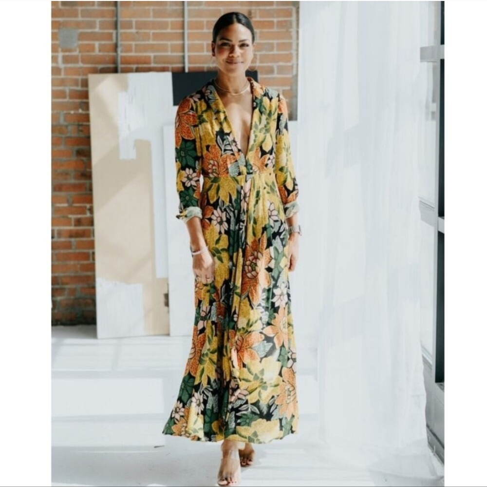 EUC Farm Rio Long Sleeve Maxi Dress Black Garden Floral Size XL - Picture 5 of 14